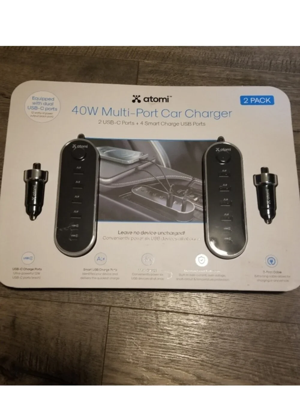 Atomi 40W 12V USB Charger, 2-pack new car phone chargers
